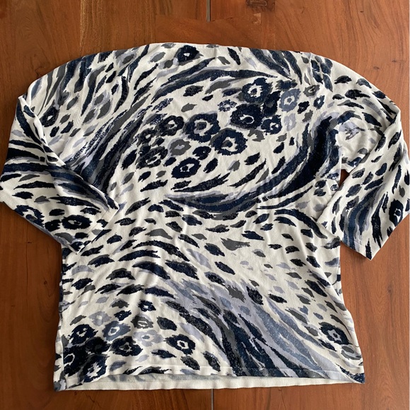 Alfred Dunner 3/4 Sleeve Leopard Cheetah Print Blue Gray and White Top Size S - Picture 2 of 5